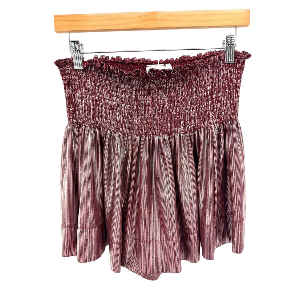 Queen of Sparkles Burgundy Metallic Smocked High Waist Shorts L Gameday Party